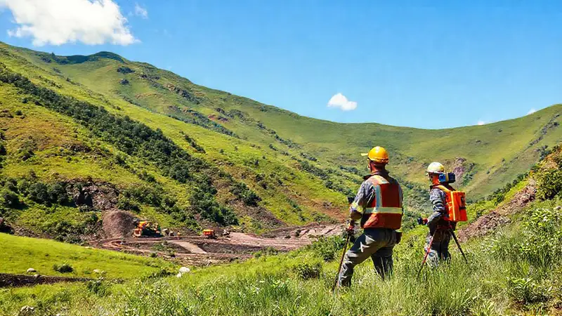 Minería ecológica en paisaje verde y seguro