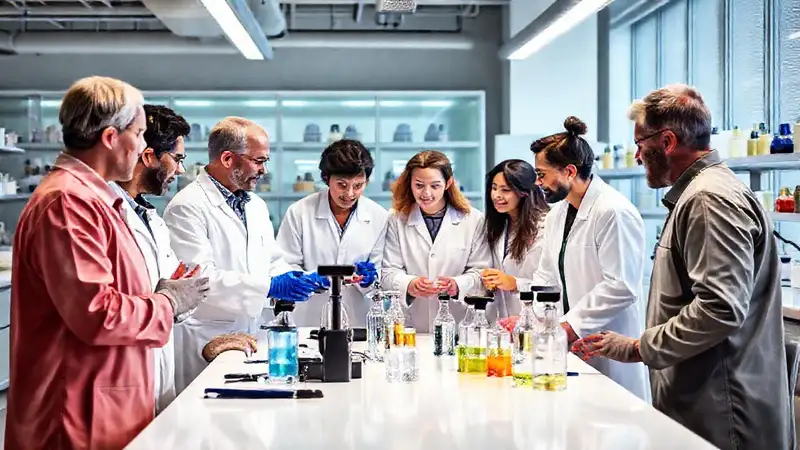 Científicos colaborando en un laboratorio moderno