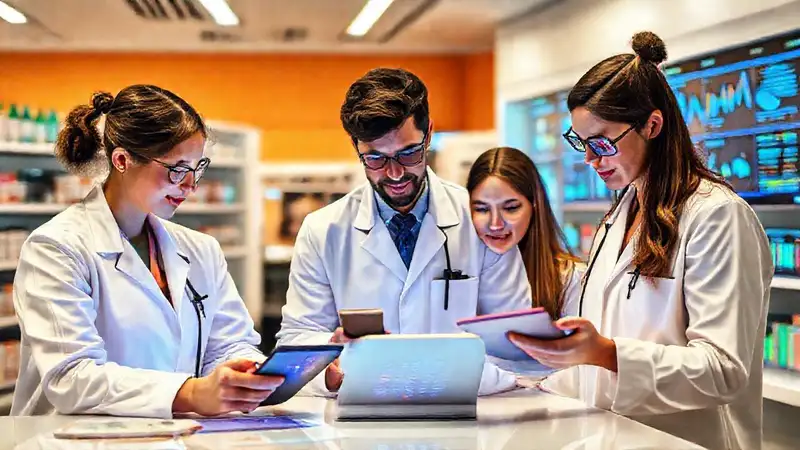 Estudiantes de farmacia usan tecnología colaborativa moderna