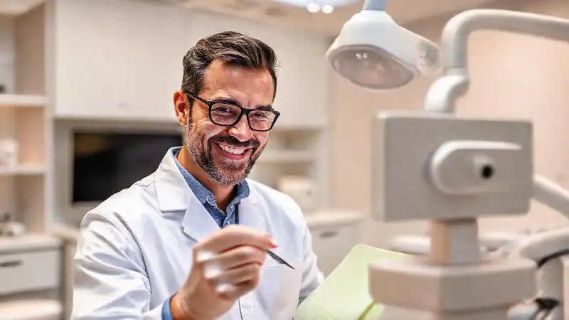Profesional dental con tecnología avanzada y moderno ambiente