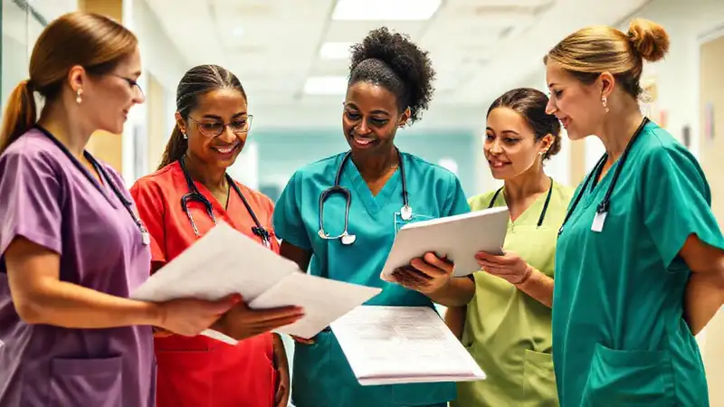 Enfermeras colaboran en un entorno hospitalario