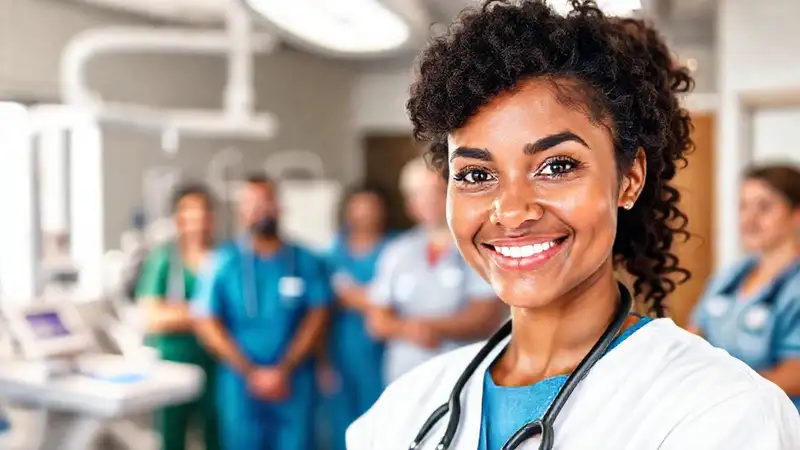 Enfermera profesional en hospital moderno y cálido