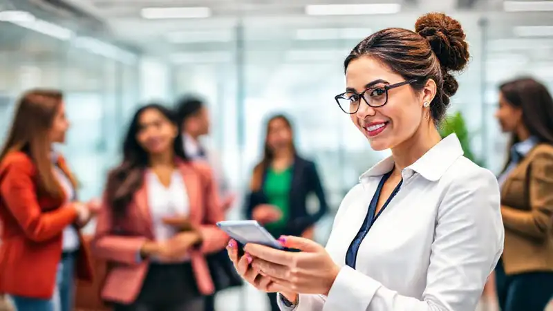 Mujer profesional conecta en entorno dinámico