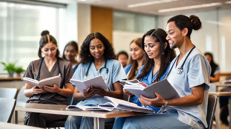 Estudiantes de enfermería estudian en aula moderna